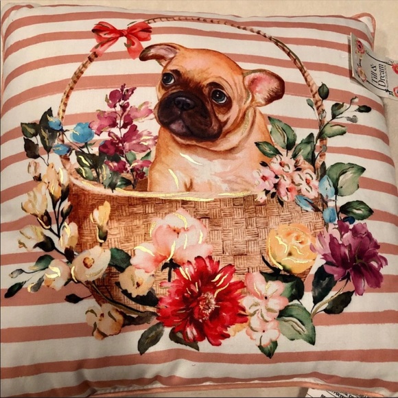 Till & Dream Striped Pug Accent Pillow NWT - Picture 3 of 4